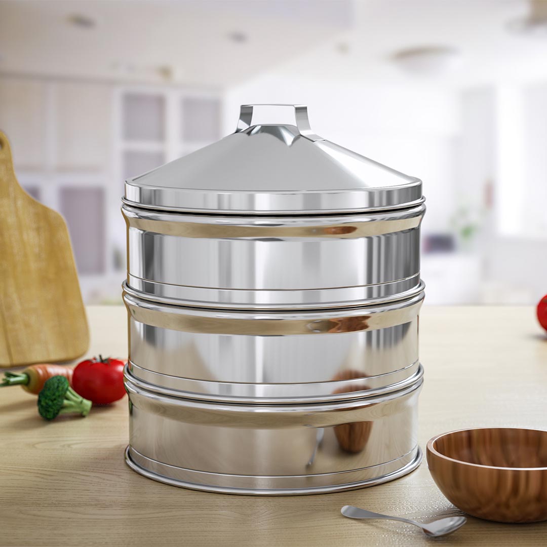 SOGA 2X Stainless Steel 3 Tier Steamer with Lid Basket Pot 25cm