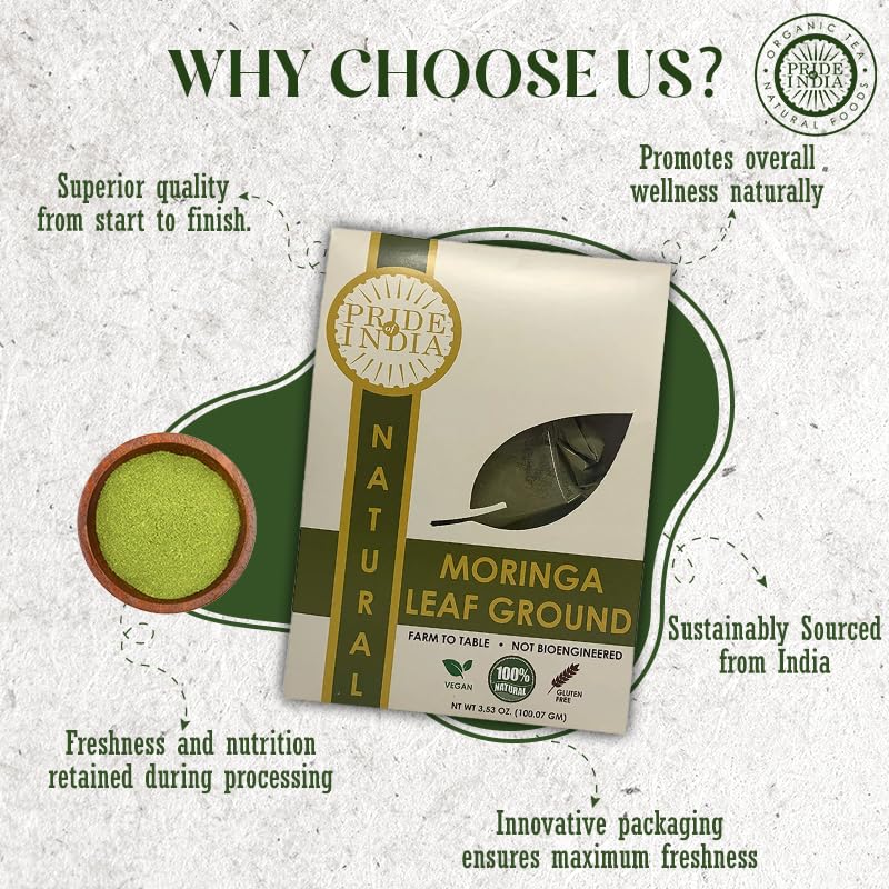 Premium Grade Pure & Raw Sun-dried Moringa Leaf Ground, (3.53oz - 100gm)