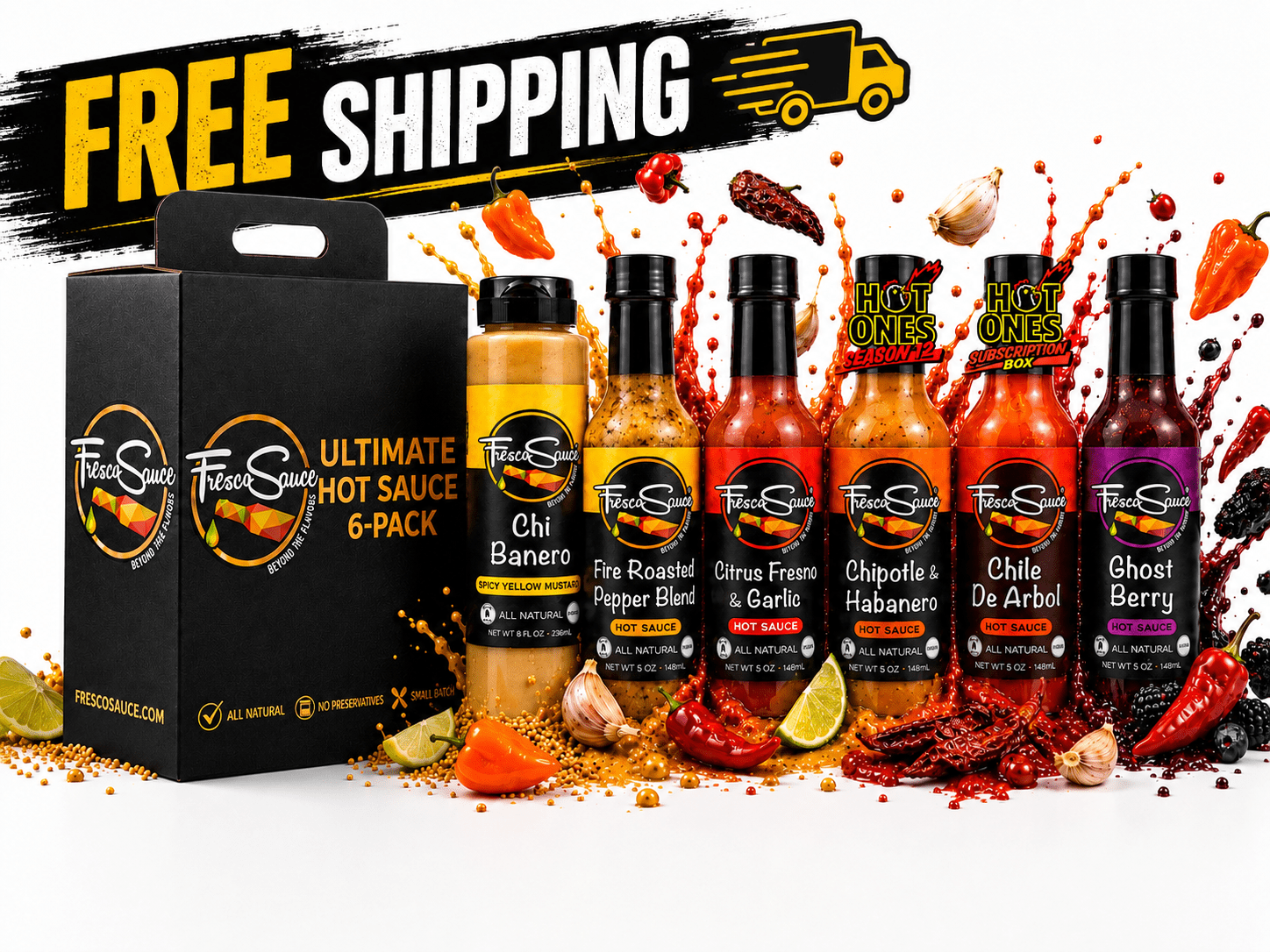Fresco Sauce King Hot Sauce 6 pack Bundle  | Includes two Hot Ones Featured Sauces